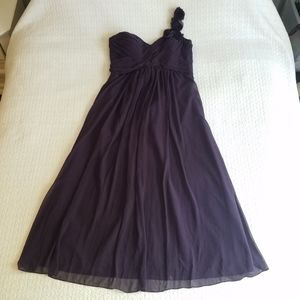 Bill Levkoff Plum One Shoulder Bridesmaid Dress